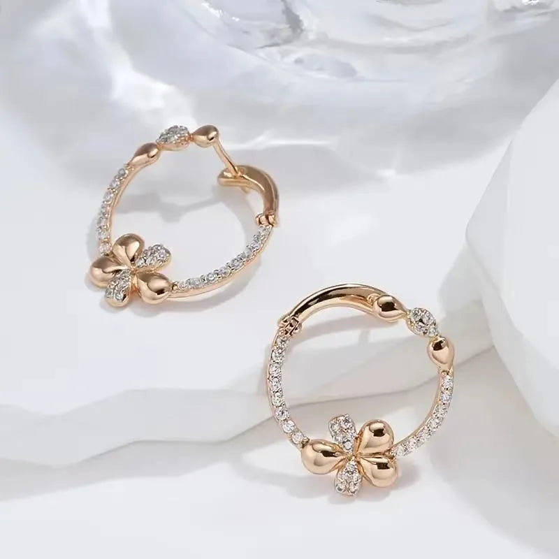 Women's geometric round ring earrings in copper with electroplating colour finish
