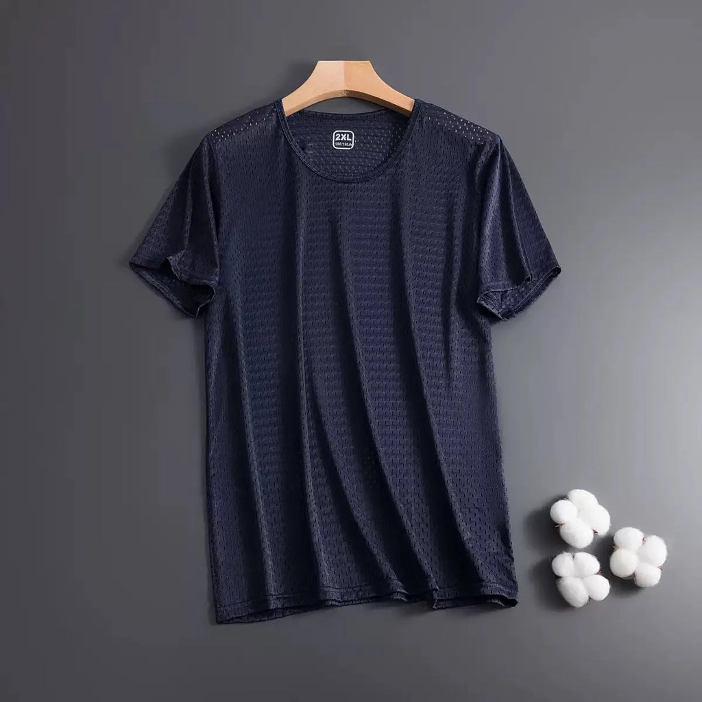 Men's ice silk short sleeve T-shirt in solid colours with crew neck and loose fit