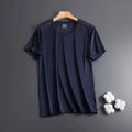 Men's ice silk short sleeve T-shirt in solid colours with crew neck and loose fit