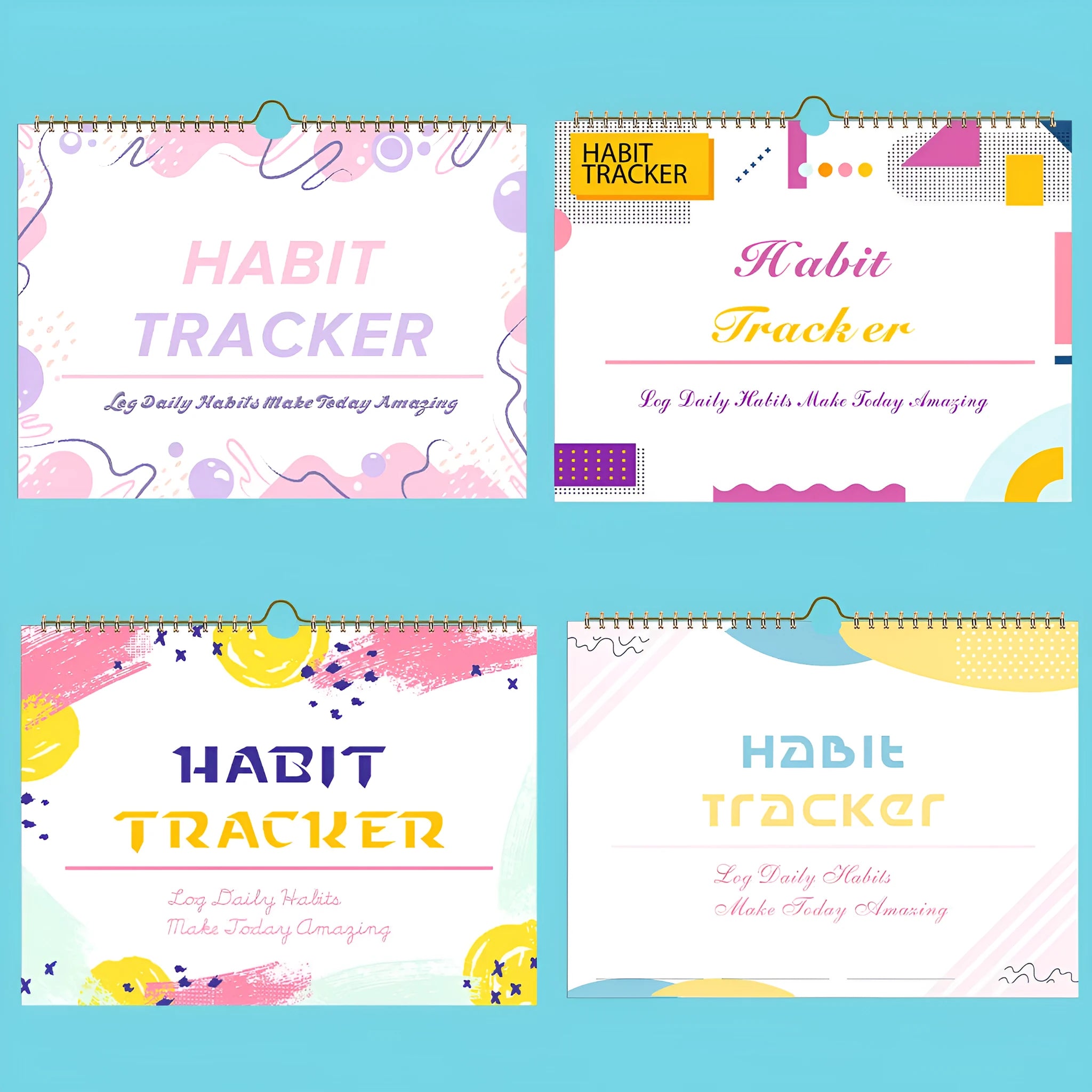 12-page habit tracking journal in pink and white, showing its 21cm by 28cm size.