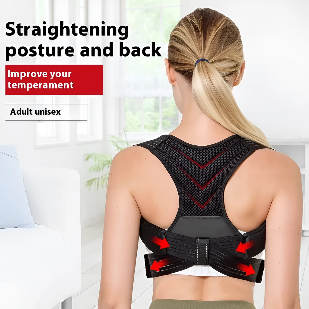 Black posture correction belt for anti-humpback and shoulder support.