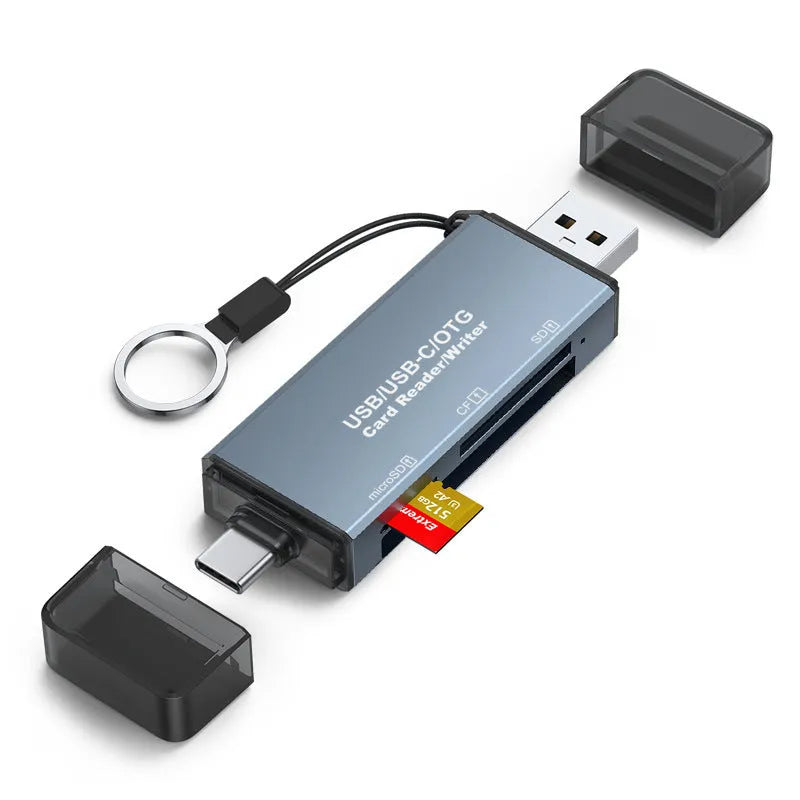 CF SD TF three-in-one USB card reader with aluminium alloy housing for computer and mobile device data transfer