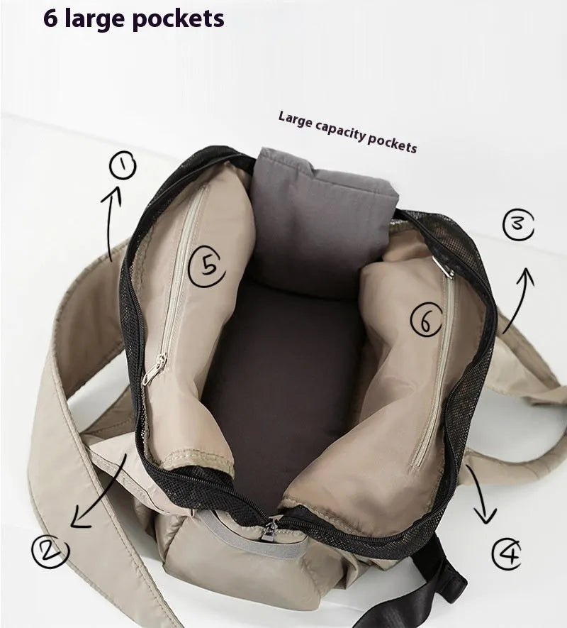 Apricot-coloured cloth pet handbag for small dogs and cats showing dimensions of 41cm by 16cm by 28cm