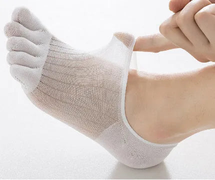 Modal five-finger ultra-thin boat socks in black, dark grey, khaki, light grey and white colours