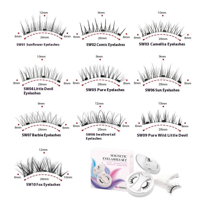 26mm magnetic false eyelashes set with ten fibre styles and integrated soap holder
