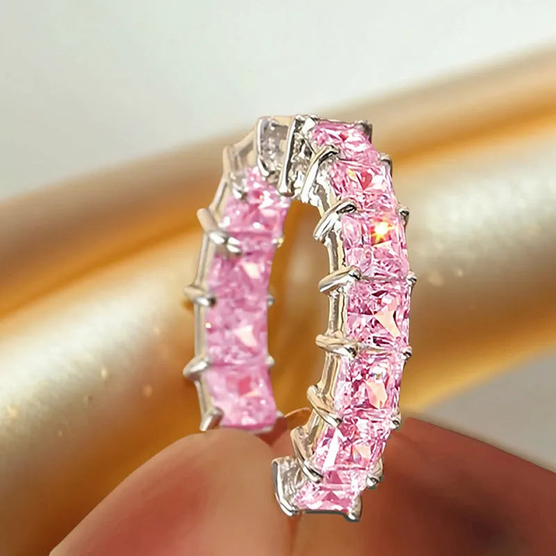 Women's copper micro inlaid square zircon earrings in white gold, yellow gold, and pink