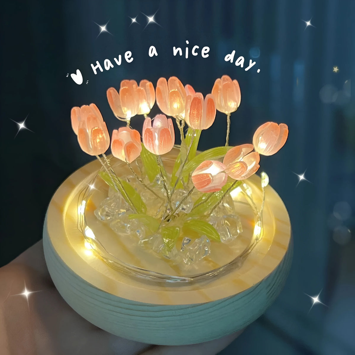 LED tulip artificial flower small night lamp in pink, battery-powered, DIY kit