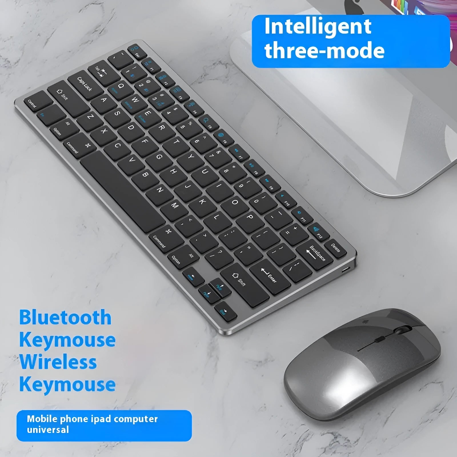 Ultra-thin wireless keyboard and mouse suit in black, gun colour, or silver with rechargeable design and included accessories