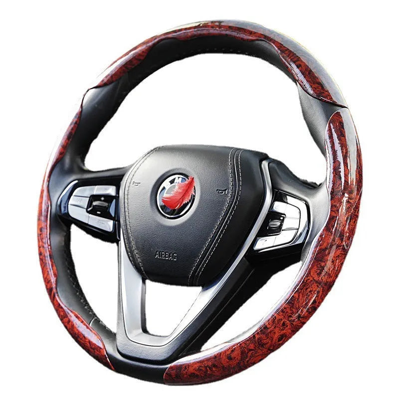 Peach wood grain pattern artificial leather steering wheel sleeve for 38cm diameter wheels.