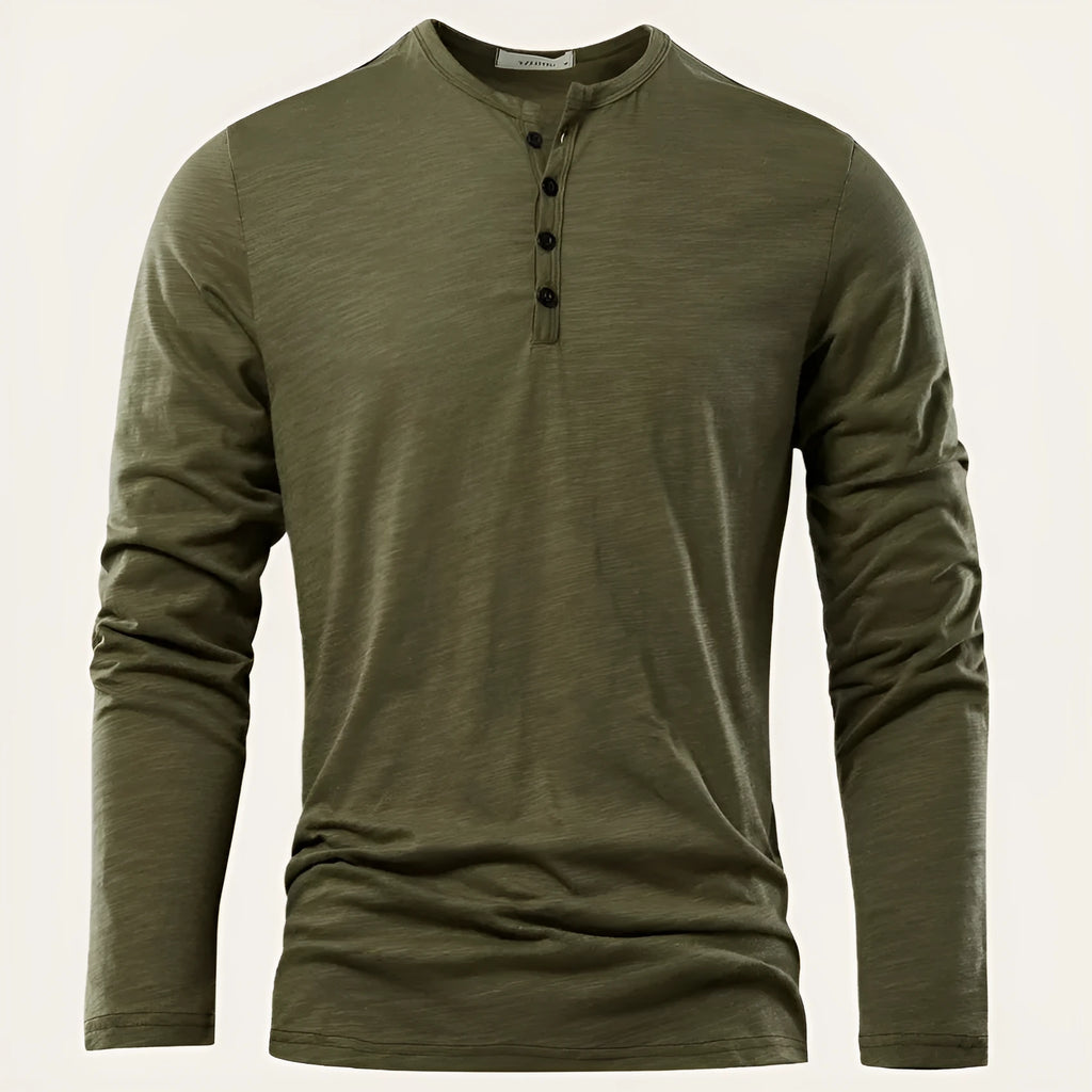 Men's solid colour slub cotton long-sleeved casual top, no hood, available in five colours and sizes S-XXL