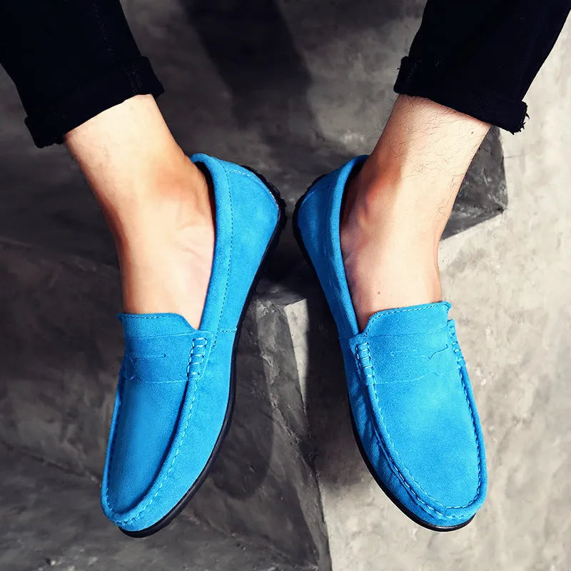 Men's suede leather casual loafers in plus sizes 38-47 with rubber soles and Gommino style