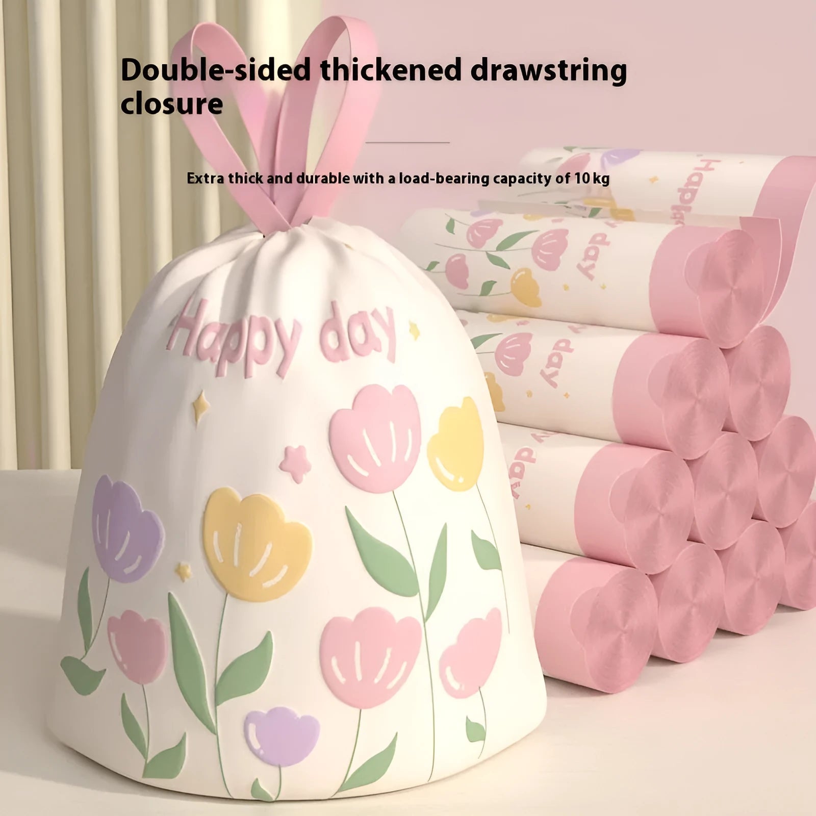 Pink drawstring garbage bags with argy wormwood mosquito repellent, size 44cm by 48cm