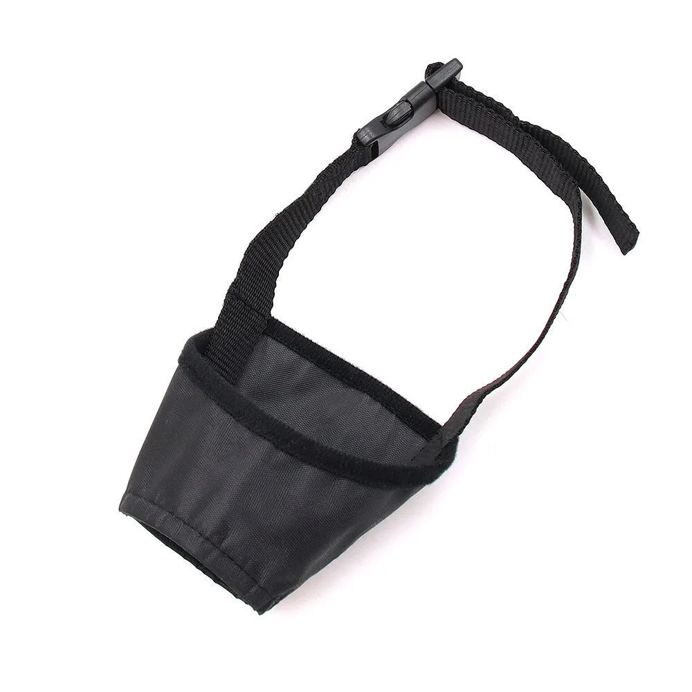 Waterproof anti-bite dog mouth cover in black nylon and PVC with adjustable strap