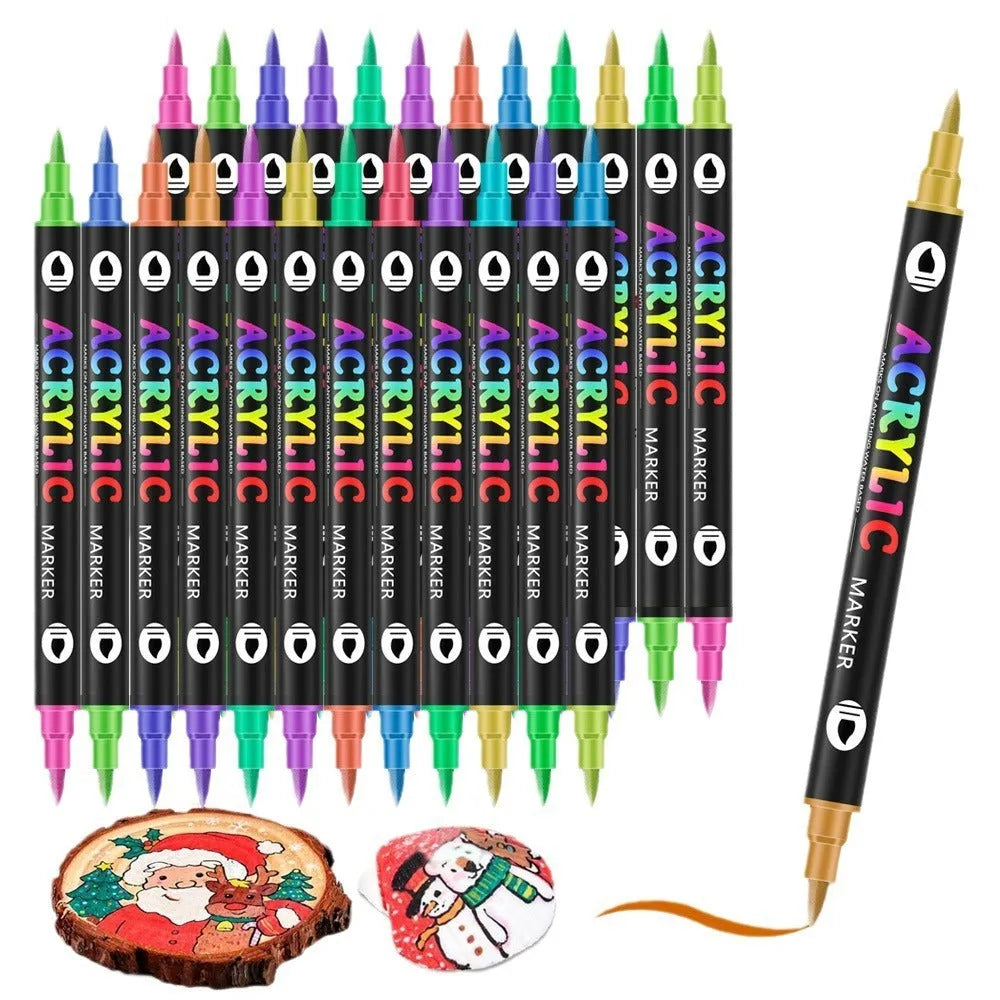 Set of double-headed acrylic marker pens with opaque washable ink in multiple colours