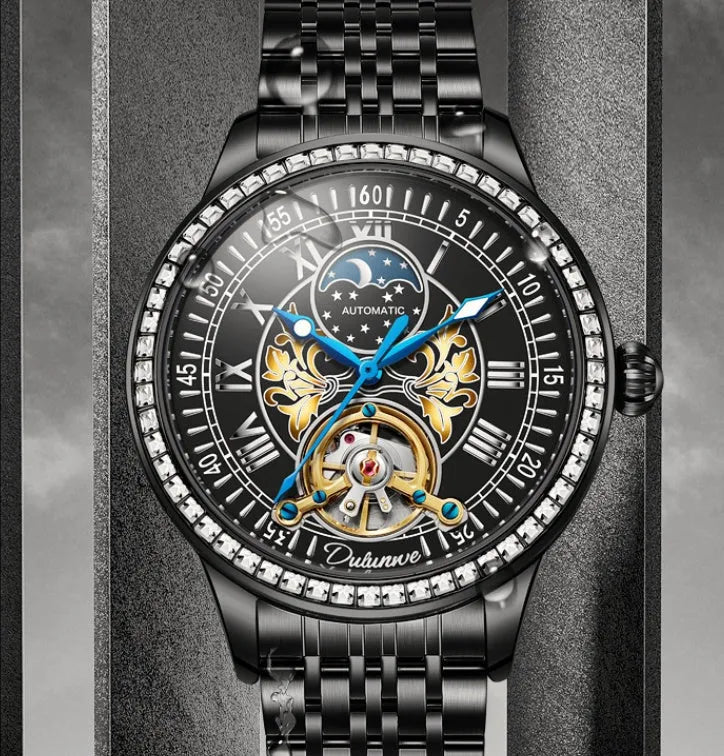 Men's waterproof mechanical watch with stainless steel case and multiple strap colour options