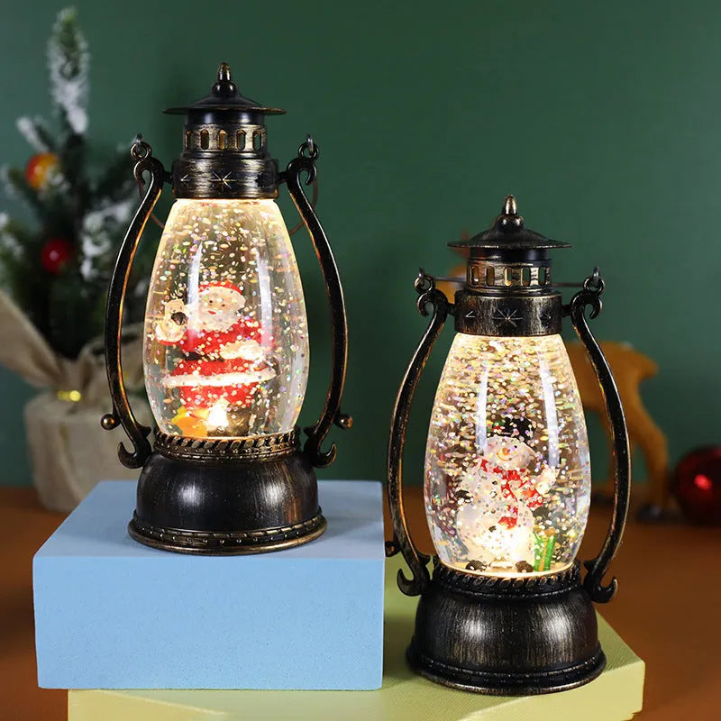 Portable oil lamp crystal ball desktop decoration with snowman design and paper-style finish.