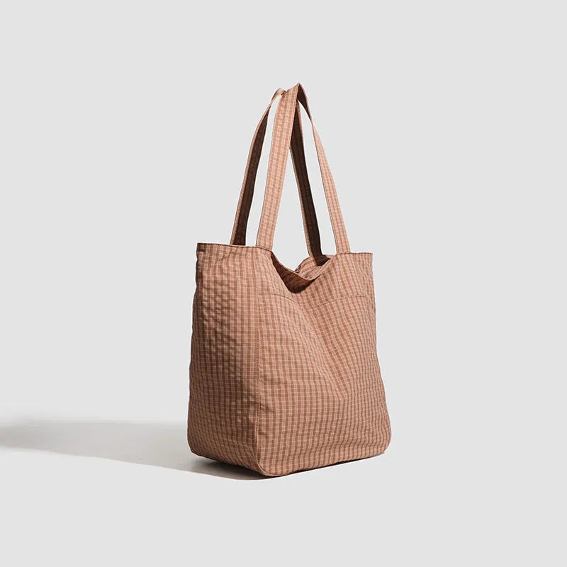 Polyester striped seersucker women's shoulder bag in soft horizontal square shape with three-dimensional pocket