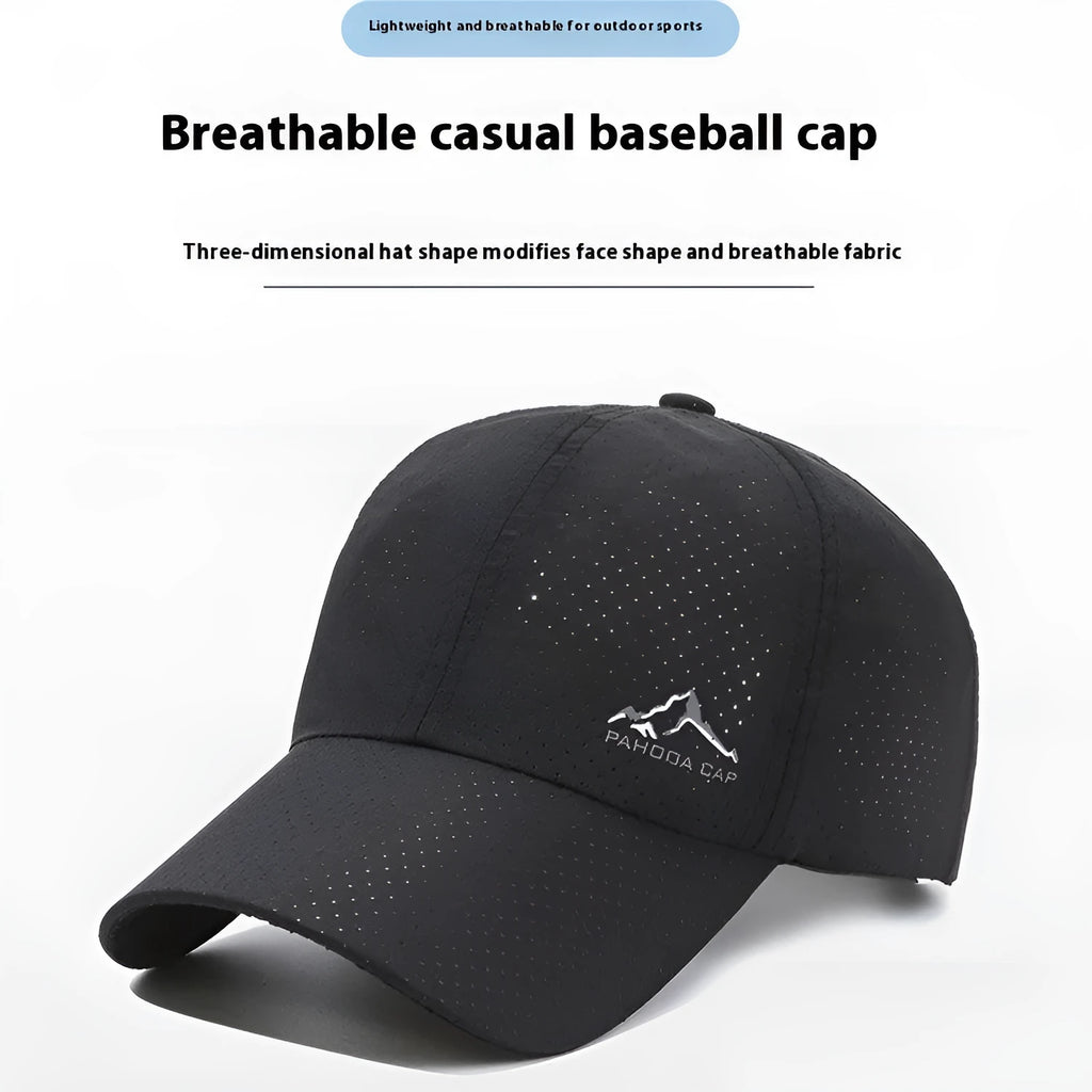 Adjustable polyester baseball cap with dome crown on a white background.