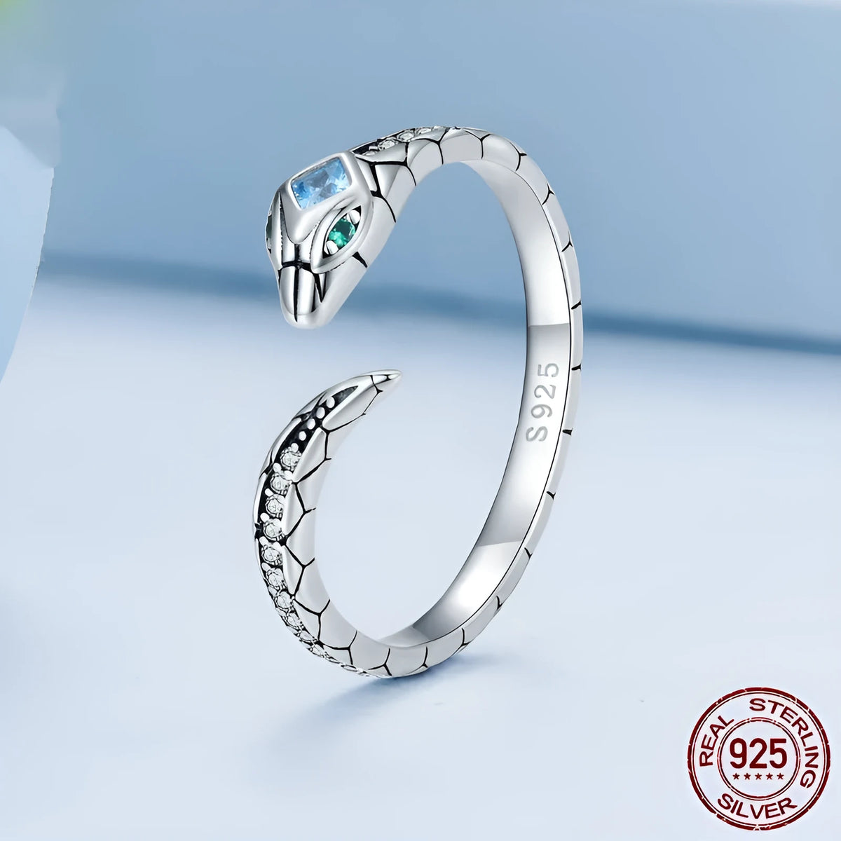 Silver snake texture ring for women, snake pattern band, available in US sizes 6, 7 and 8
