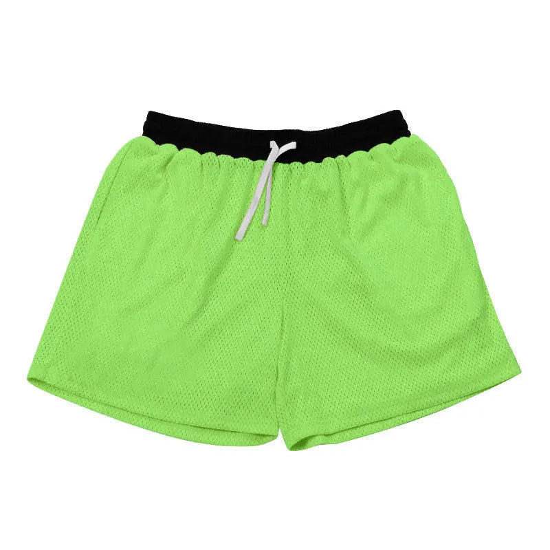 Men's solid colour mesh quick-drying sports shorts for summer running and fitness activities
