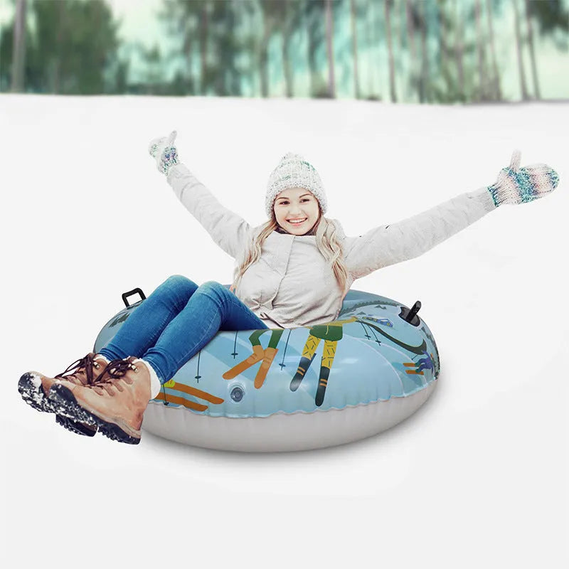 Children's PVC plastic ski ring toy with winter sport prints for outdoor pretend play.