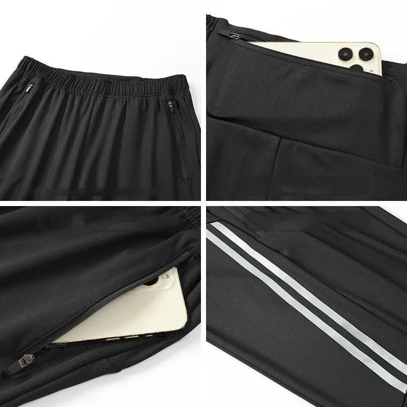 Men's black polyester running trousers with mid waist design for exercise