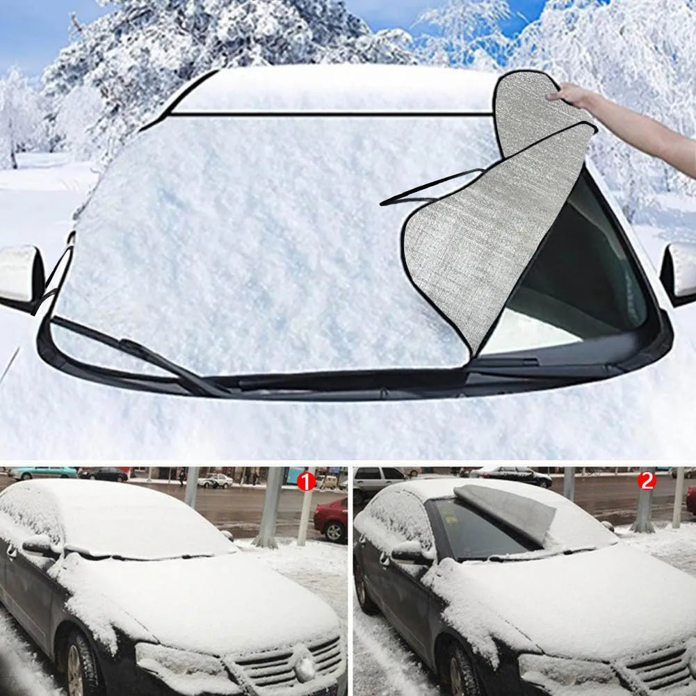 Car snow protection front gear with aluminium foam fabric and lanyard installation system