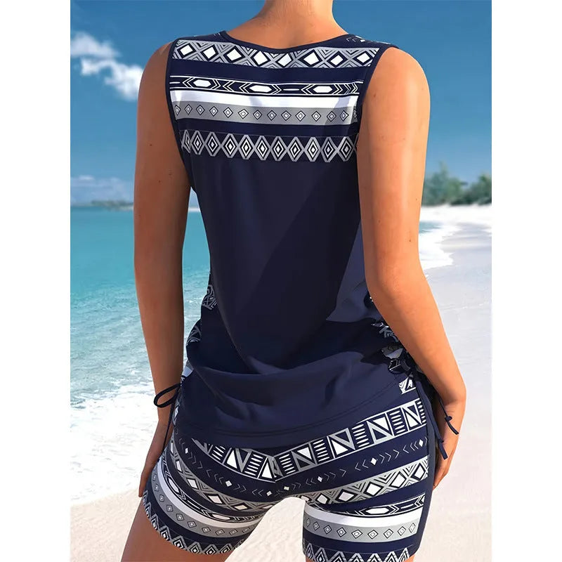 Women's sports hollow conservative split swimsuit in polyester, sleeveless, available in multiple sizes