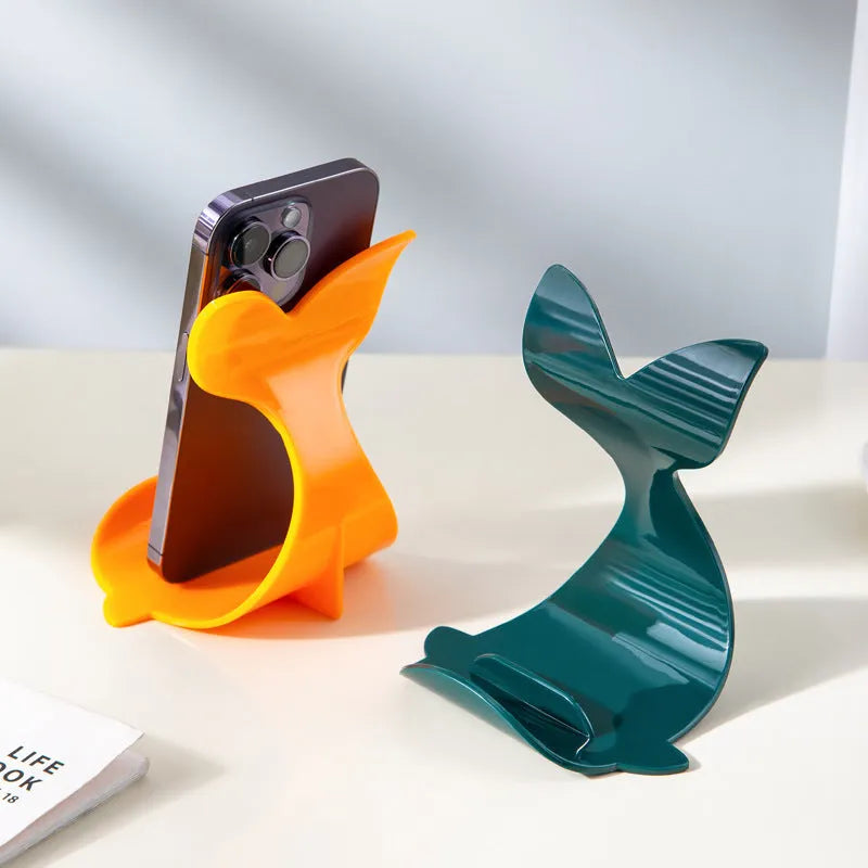 Whale desktop mobile phone bracket stand in PS plastic with creative tail design, black colour option
