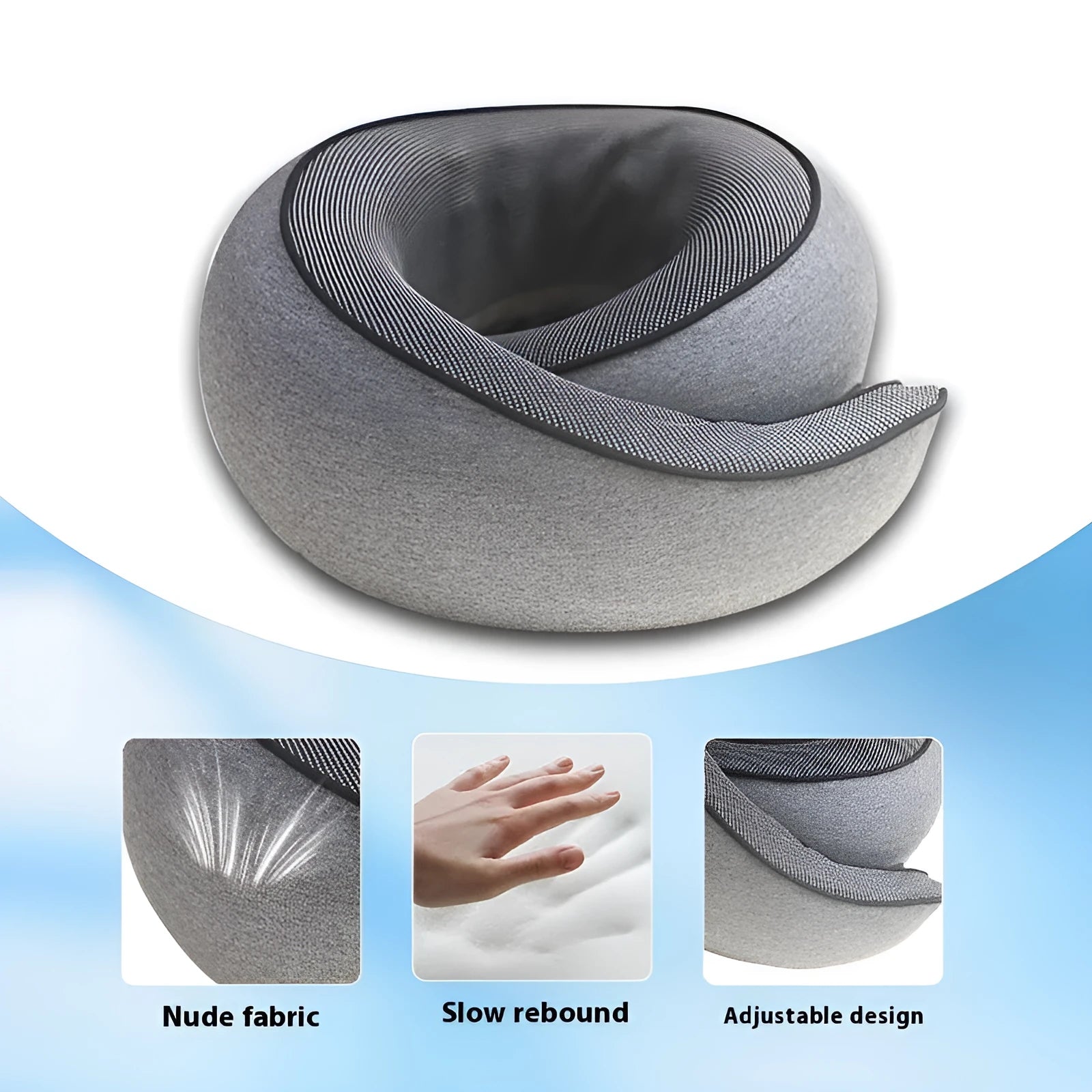U-shaped memory foam neck pillow in buggy bag colour with storage bag