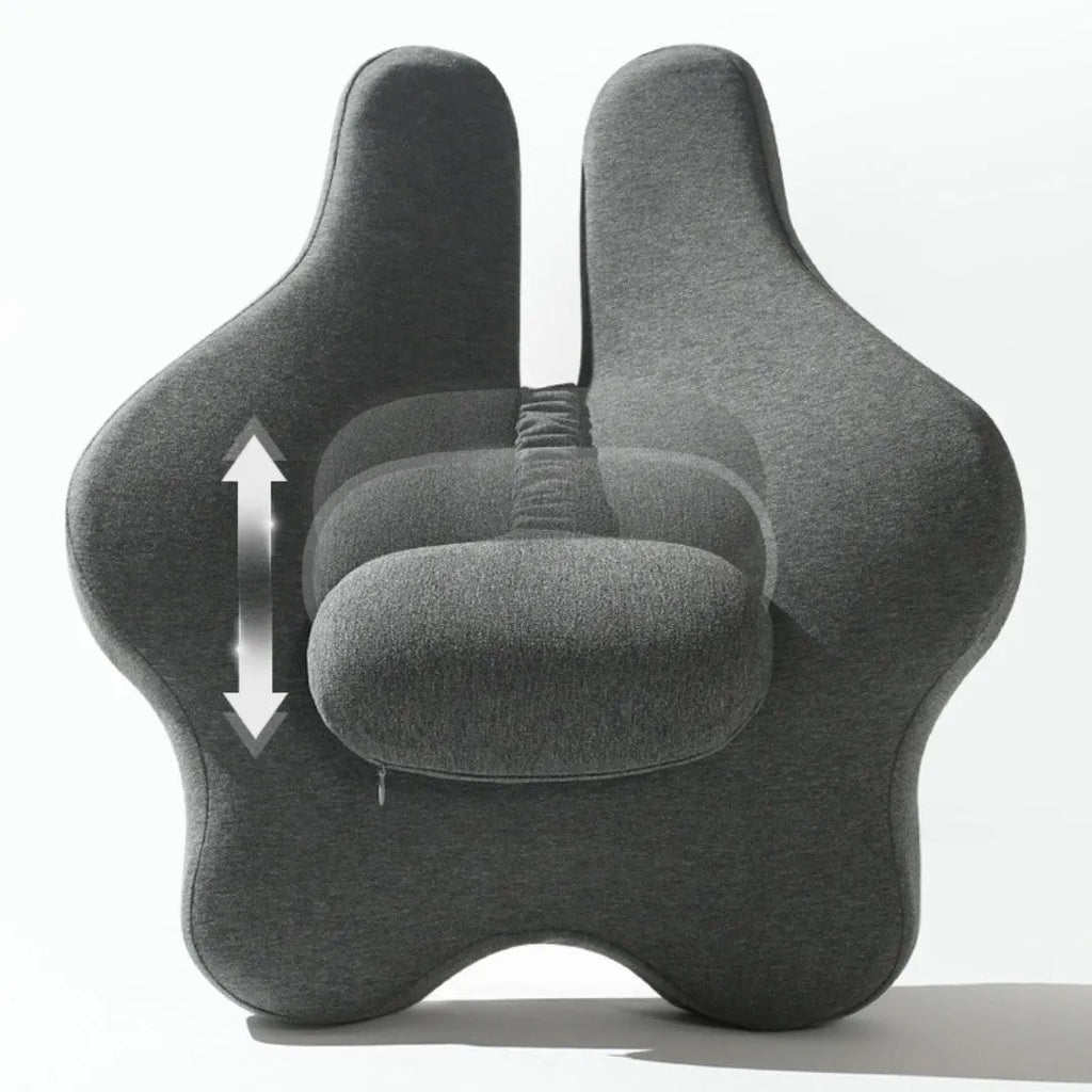 Memory foam car back cushion with adjustable waist support in grey colour