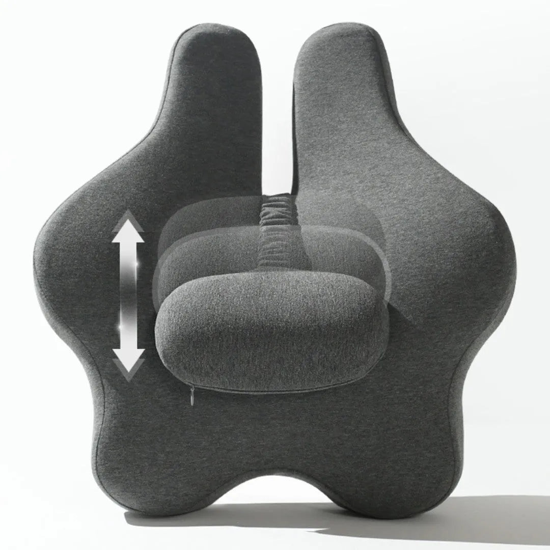 Memory foam car back cushion with adjustable waist support in grey colour
