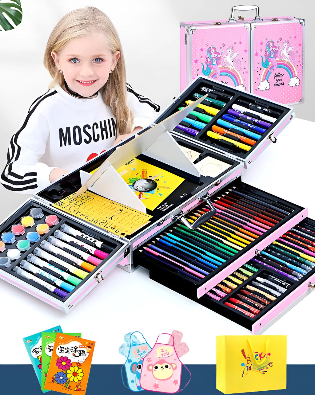 Birthday gift set for girls with doodle pen set and aluminium box in pink, blue or yellow