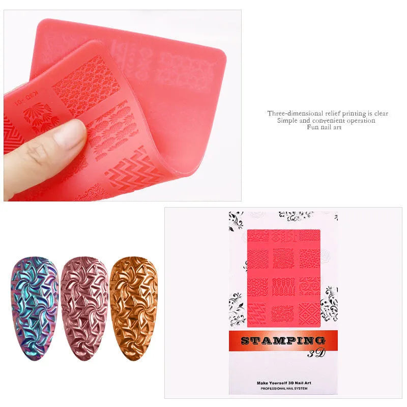 Silicone nail art printing stencil, 15.2cm square 3D relief template, GX04 nail tool