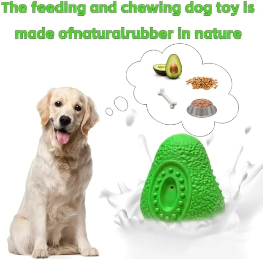 Green avocado-shaped heavy duty rubber dog chew toy for aggressive chewers and teeth cleaning.
