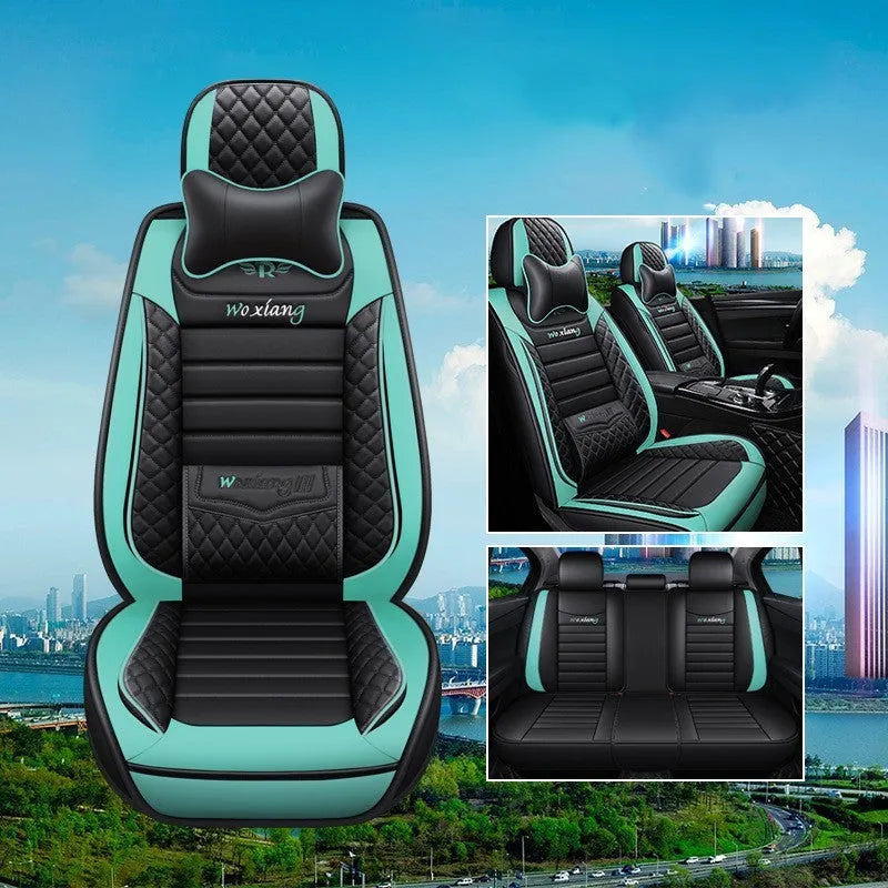 Red leather universal car seat cushion with high elastic sponge filling shown on a car seat.