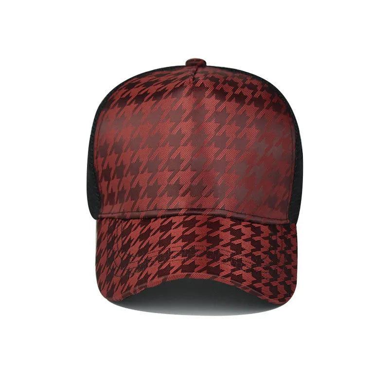 Woolen houndstooth baseball cap for men and women, M size 56-58cm, black colour, plaid pattern