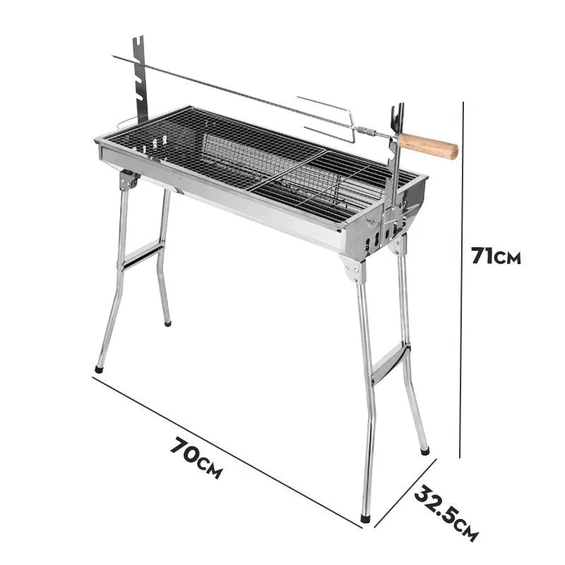 Large stainless steel outdoor barbecue oven with flip design and charcoal grill grates