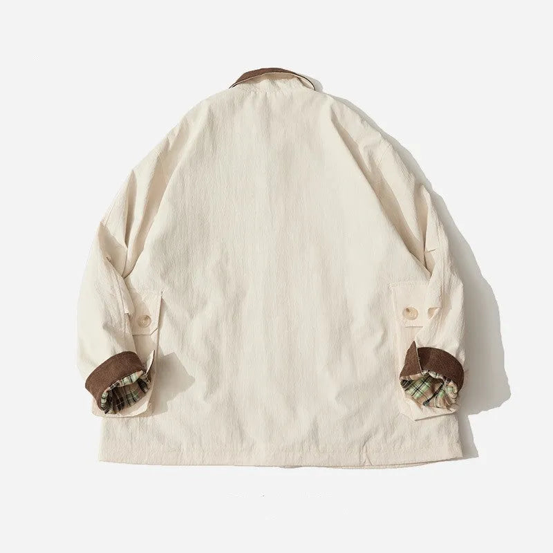 Men's and women's solid colour casual jacket with side seam pockets in green or apricot