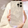 Transparent white crystal butterfly phone case in TPU for iPhone 12 to 15 models