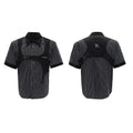 Men's black and white striped cotton short sleeve shirt with lapel collar