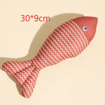 Yellow, blue or red catnip-filled fish toy for cats in large 39cm or medium 30cm sizes