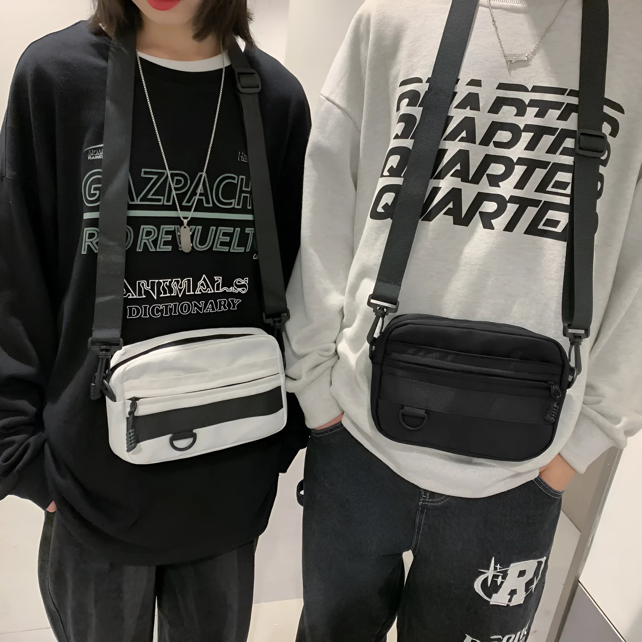 Men's nylon messenger bag in street style with crossbody design and sewing thread detailing