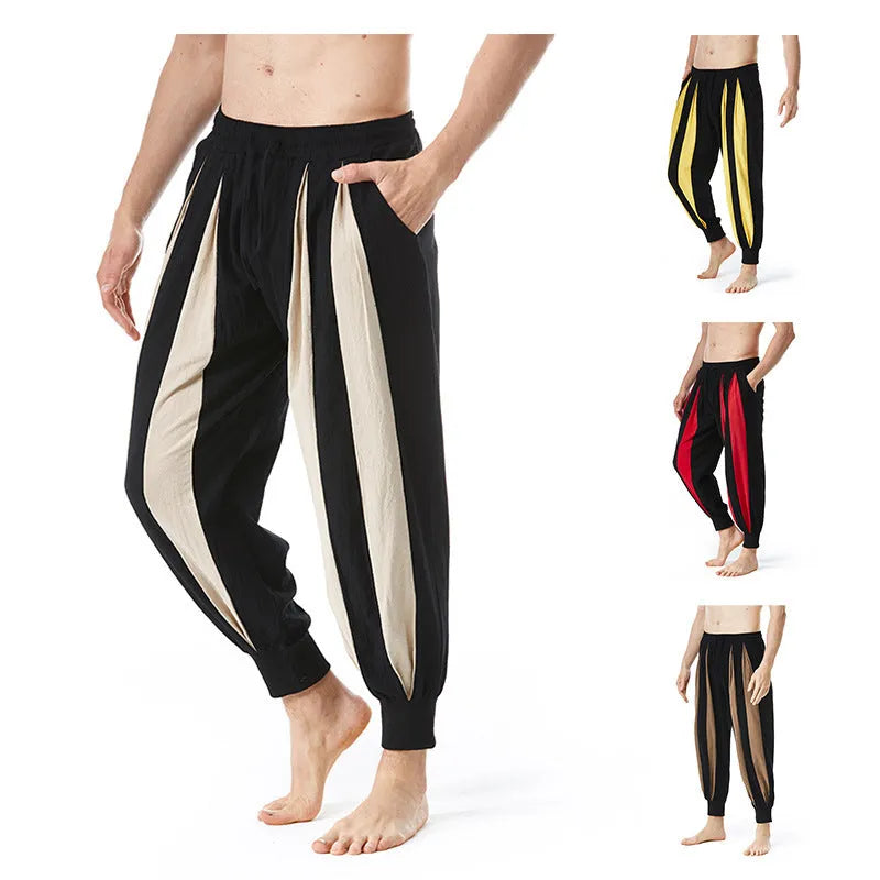Men's straight-leg casual trousers in brown, showing front view on a model.