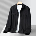 Men's casual loose long sleeve cotton shirt in solid army green, khaki, beige, or black, sizes M to 6XL