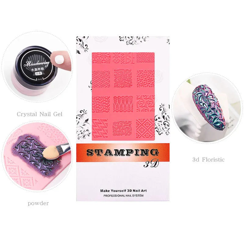 Silicone nail art printing stencil, 15.2cm square 3D relief template, GX04 nail tool