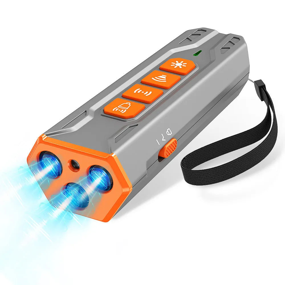 Three head ultrasonic dog trainer in grey orange or black orange colour.