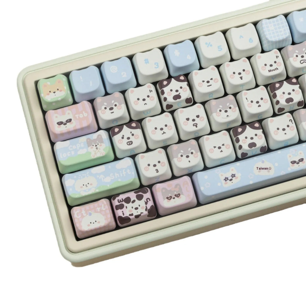 PBT sublimation key cap set with cute puppy design for mechanical keyboards, 26-piece complete collection