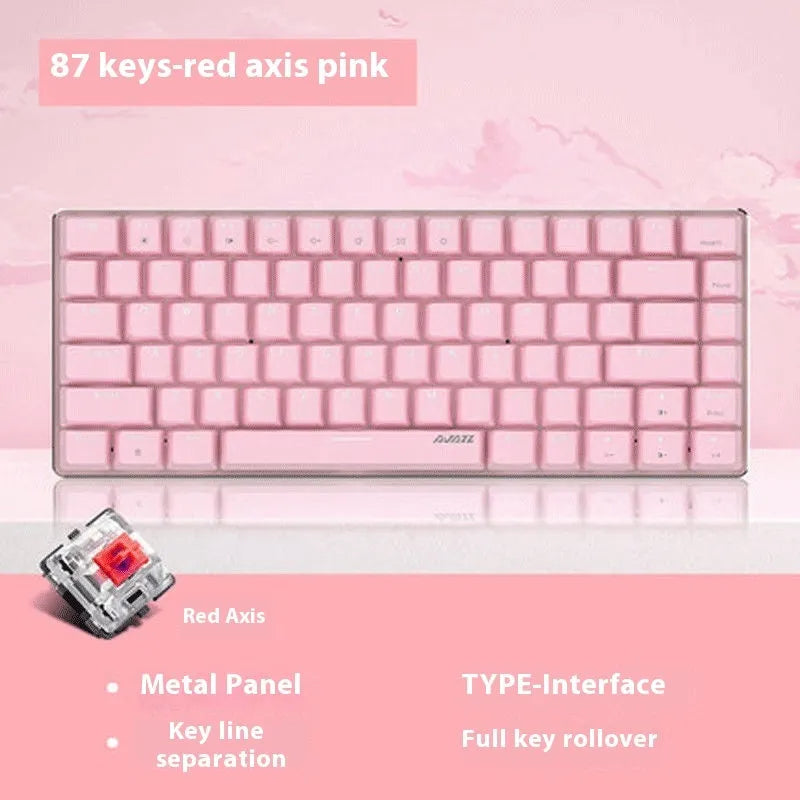 Pink 82-key mechanical gaming keyboard with white backlight and metal housing