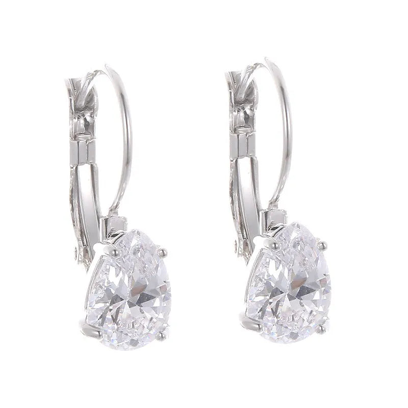 Women's drop-shaped copper earrings with gem inlay in gold and platinum colour options